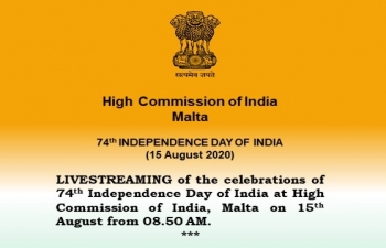 Livestreaming of the Celebrations of 74th Independence Day Of India on 15th August from 08.50 AM onward